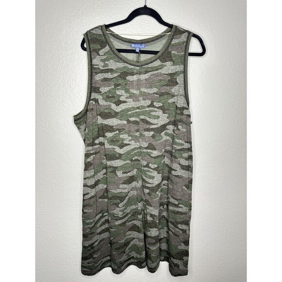 NEW Democracy Tank Dress Womens 2X Green Camo Sleeveless Pullover Casual Stretch - Picture 1 of 7